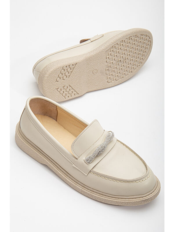 Kadın Ten Cilt Rahat Kalıp Önü Sarmal Taşlı Günlük Loafer - Görsel 5