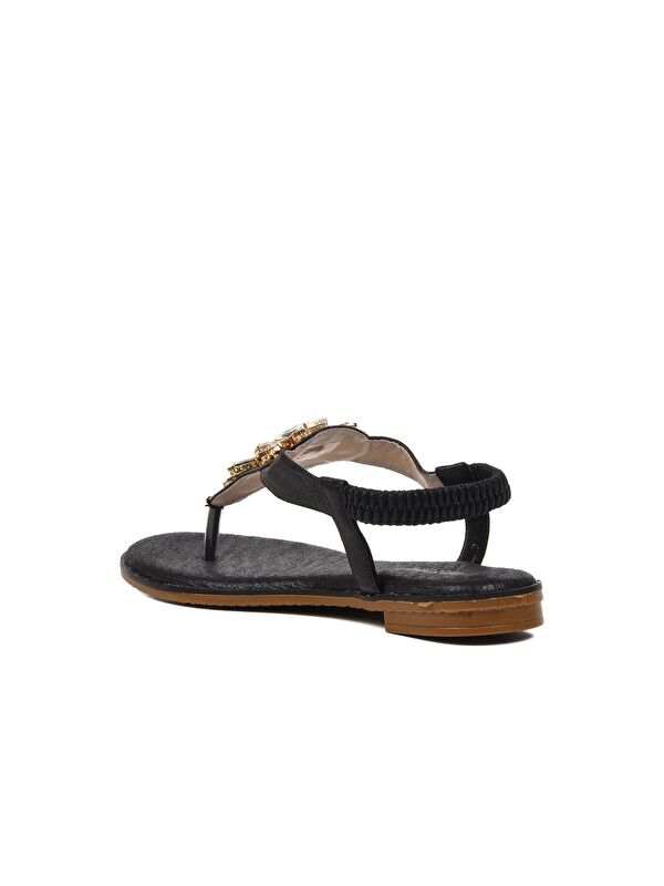 Siyah İnce Taban Taşlı Kadın Sandalet 286079 - Görsel 5