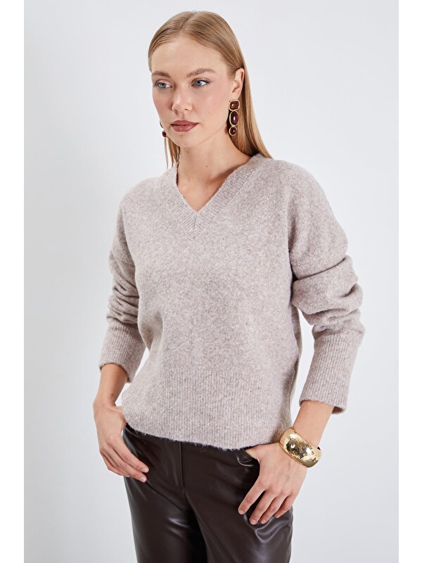 Fullamoda Basic V Yaka Oversize Triko Kazak