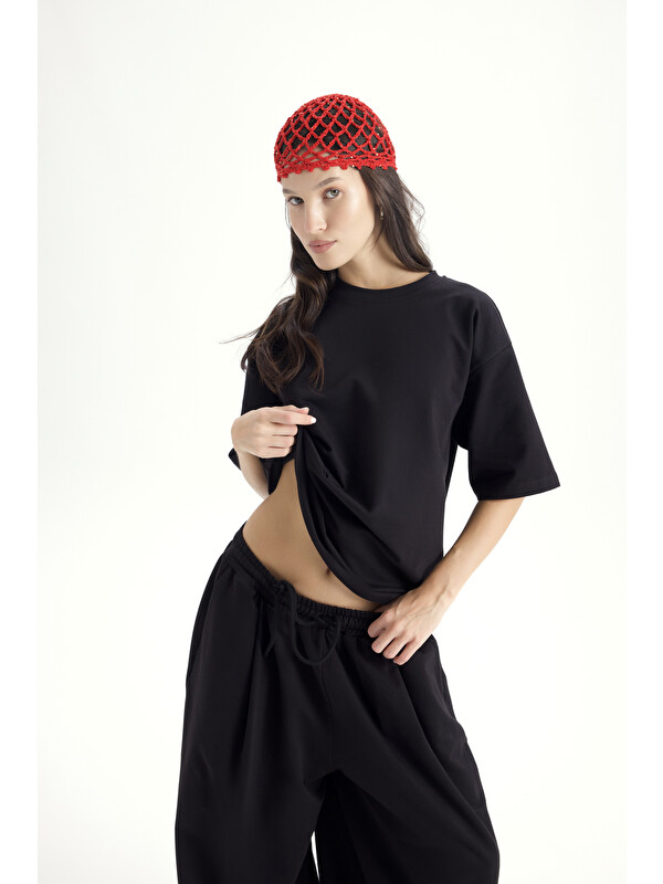 Mai Collection Bruges Oversize Siyah T-Shirt Eşofman Takım