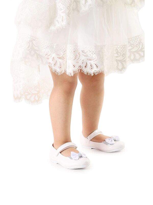 Taşlı Cırtlı Kız Çocuk Fiyonklu Babet Ayakkabı Ege 204 Rugan - Görsel 4