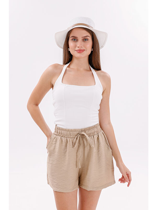 Genius Store Genıus Store Kadın Şort Aerobin Pamuklu Cepli Çekmez Kumaş Beli Lastikli Şort