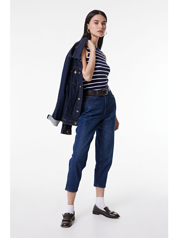 Lee Bej Stella Tapered Regular Fit Yüksek Bel Mavi Esnek Jean Pantolon