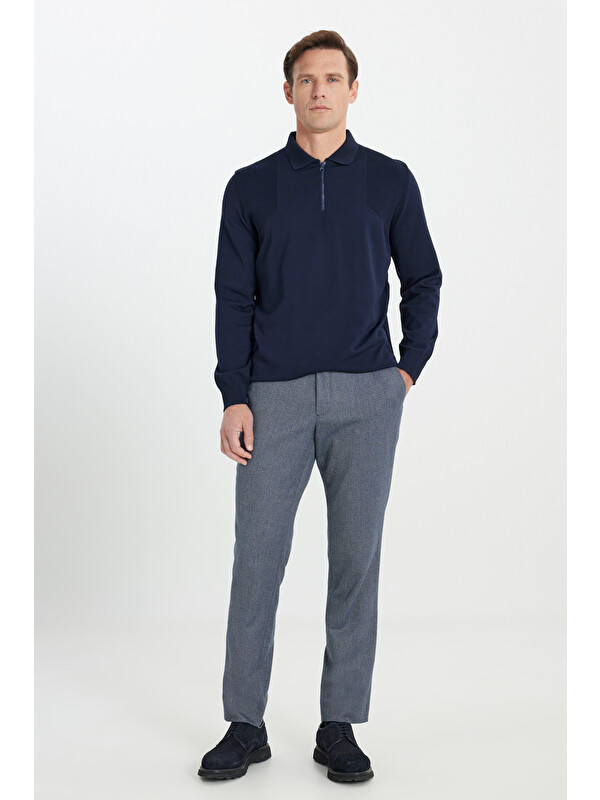 Altınyıldız Classics Erkek Lacivert Comfort Fit Rahat Kesim Beli Gizli Lastikli Yan Cep Desenli Klasik Esnek Pantolon