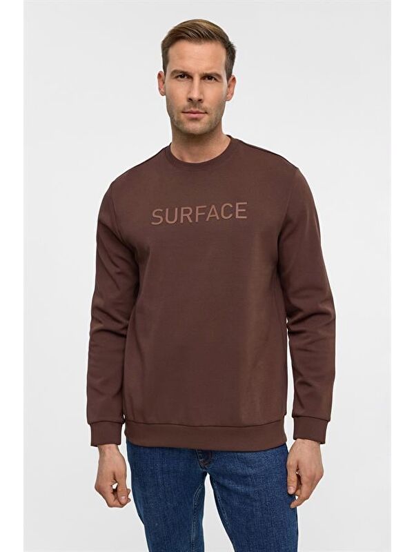 Süvari Koyu Kahve Regular Düz Bisiklet Yaka Sweatshirt