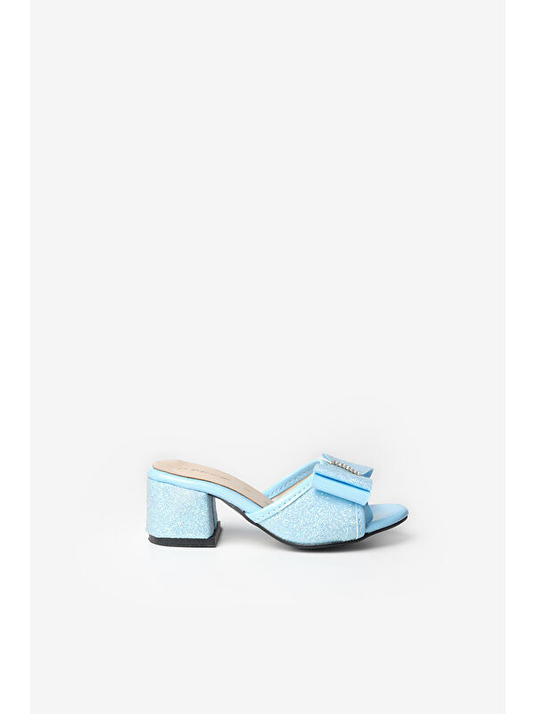 Mavi Simli Kız Çocuk Topuklu Terlik - Görsel 3