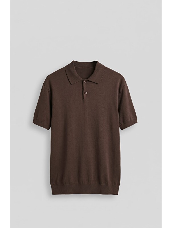 Abluka Online Erkek Regular Fit Örme Kumaş Basic Polo Yaka T-Shirt Kahverengi