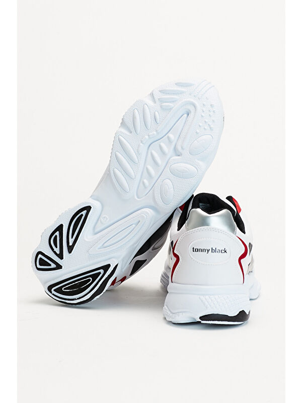 Unisex Beyaz Siyah Rahat Kalıp Yüksek Taban Bağcıklı Spor Ayakkabı - Görsel 5