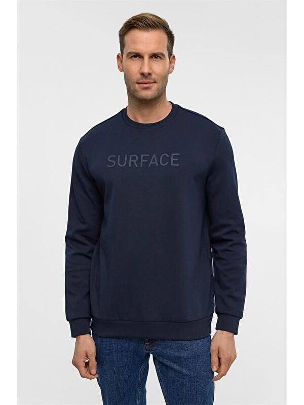 Süvari Lacivert Regular Düz Bisiklet Yaka Sweatshirt