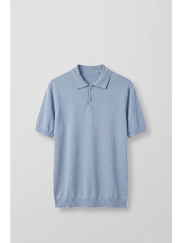 Abluka Online Erkek Regular Fit Örme Kumaş Basic Polo Yaka T-Shirt Açık Mavi