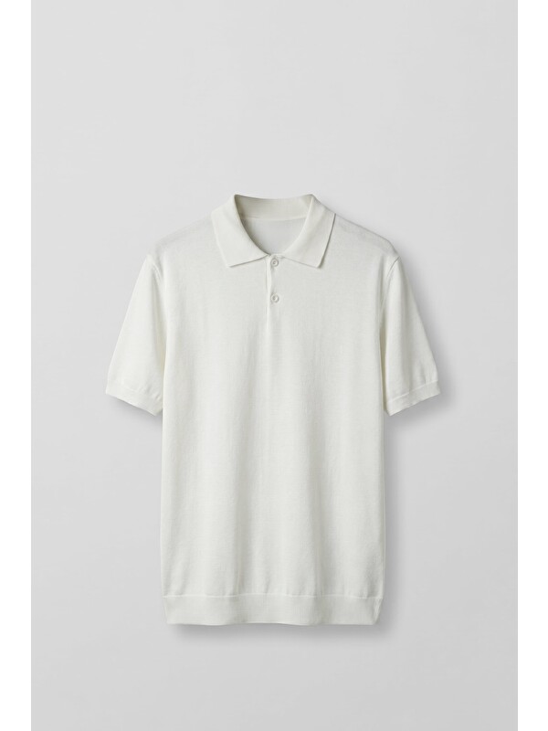 Abluka Online Erkek Regular Fit Örme Kumaş Basic Polo Yaka T-Shirt Beyaz