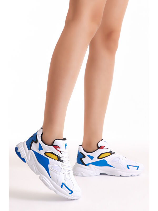 Unisex Beyaz Sax Rahat Kalıp Yüksek Taban Bağcıklı Spor Ayakkabı - Görsel 3