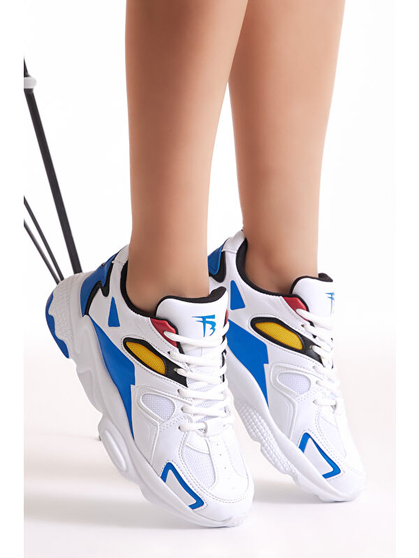 Unisex Beyaz Sax Rahat Kalıp Yüksek Taban Bağcıklı Spor Ayakkabı - Görsel 4