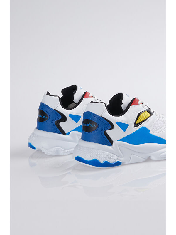 Unisex Beyaz Sax Rahat Kalıp Yüksek Taban Bağcıklı Spor Ayakkabı - Görsel 5