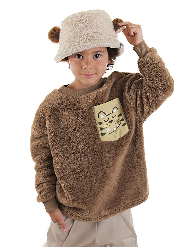 Denokids Kaplan Oversize Erkek Çocuk Pelüş Sweatshirt