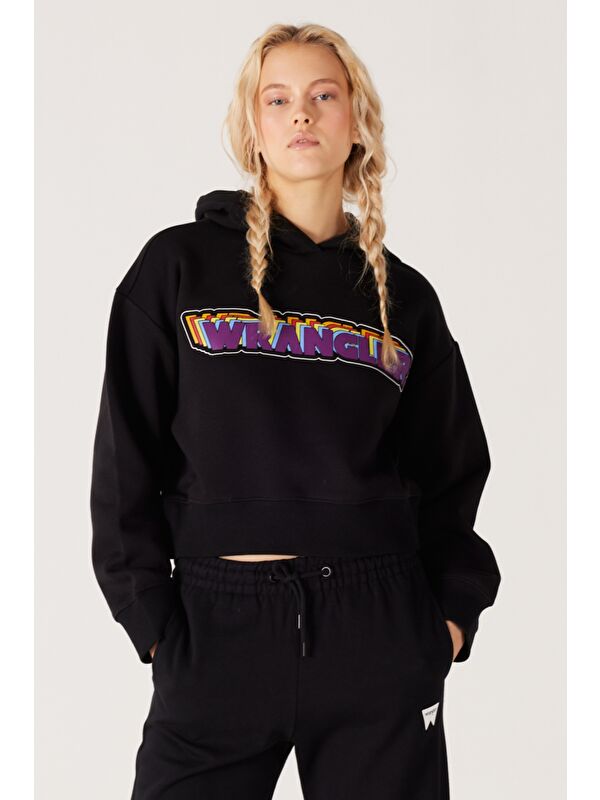 Wrangler Regular Fit Kapüşonlu İçi Polarlı Siyah Sweatshirt