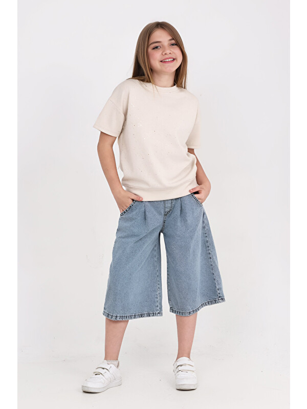 Modanino Kız Çocuk Jean Kaprili 2'li Alt-Üst Takım 7-12 Yaş 12673SK