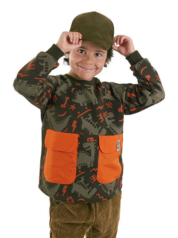 Denokids Kaykay Dino Erkek Çocuk Kahverengi Sweatshirt