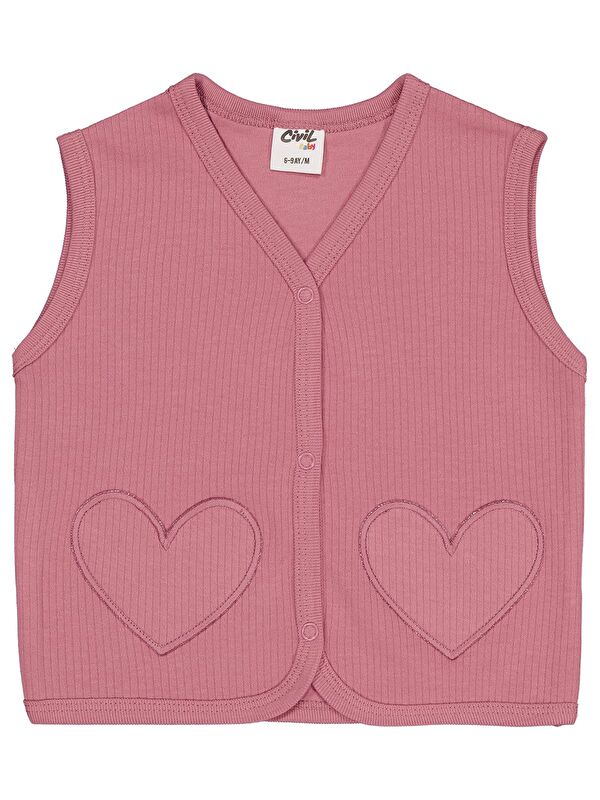 Civil Baby Cep Kalp Nakışlı 6-18 Ay Yelek - Pembe 12-18 Ay