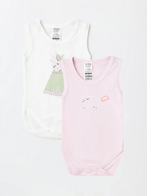 Luggi Baby Bisiklet Yaka Kız Bebek Askılı Çıtçıtlı Body 2'li