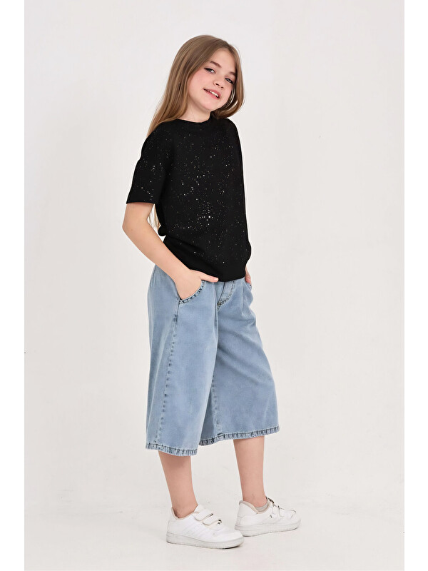 Modanino Kız Çocuk Jean Kaprili 2'li Alt-Üst Takım 7-12 Yaş 12673SK