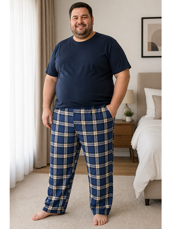 Formo Erkek %100 Doğal Organik Pamuk Büyük Beden Ekose Cepli Kaliteli Battal Pijama Altı