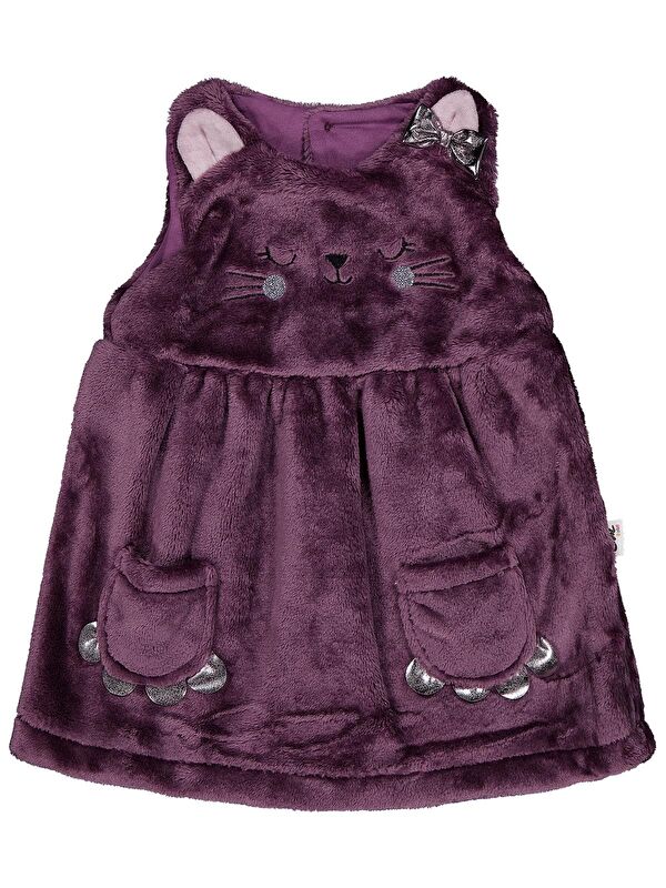 Civil Baby Cep Detaylı Kedi Nakışlı 6-18 Ay Elbise - Lila 18-24 Ay