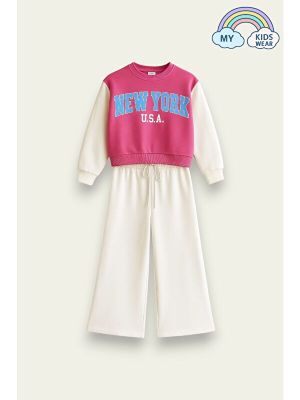 My Kids Wear Kız Çocuk New York Baskılı İkili Takım 4-12 Yaş 12077