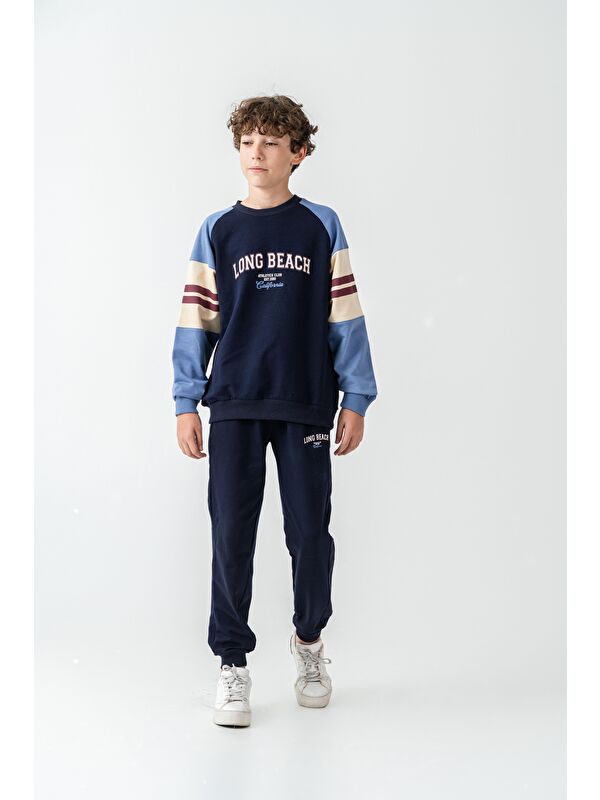 Mışıl Kids Long Beach Baskılı Üst Sweat Kollar Garnili  Erkek Çocuk Alt Üst Eşofman Takımı