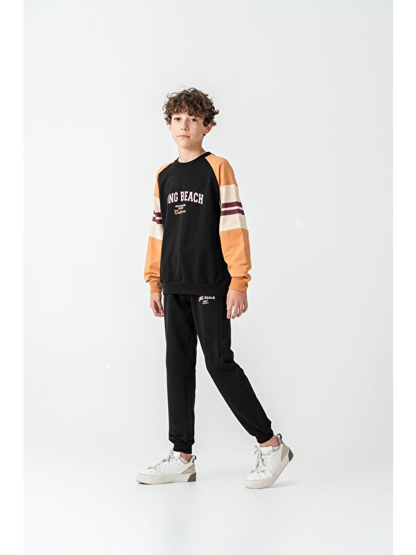 Mışıl Kids Long Beach Baskılı Üst Sweat Kollar Garnili  Erkek Çocuk Alt Üst Eşofman Takımı
