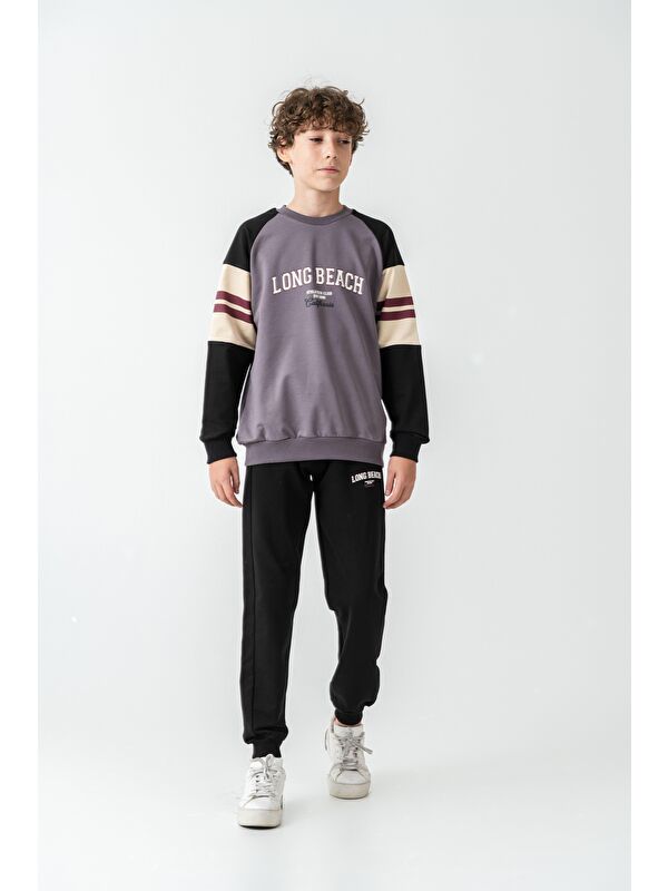 Mışıl Kids Long Beach Baskılı Üst Sweat Kollar Garnili  Erkek Çocuk Alt Üst Eşofman Takımı