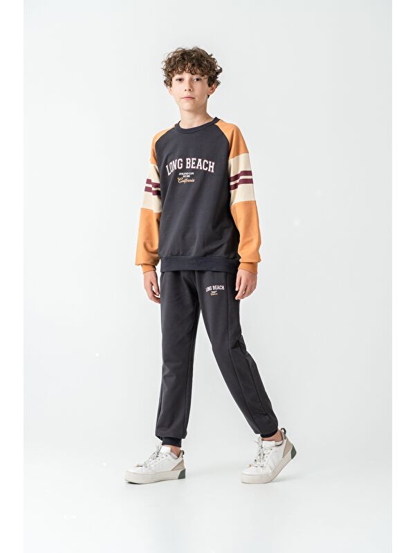 Mışıl Kids Long Beach Baskılı Üst Sweat Kollar Garnili  Erkek Çocuk Alt Üst Eşofman Takımı