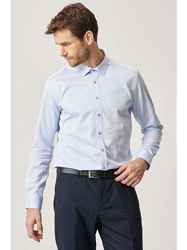 Altınyıldız Classics Erkek Açık Mavi Ütü Gerektirmeyen Non-Iron Taılored Slim Fit Dar Kesim %100 Pamuk Gömlek