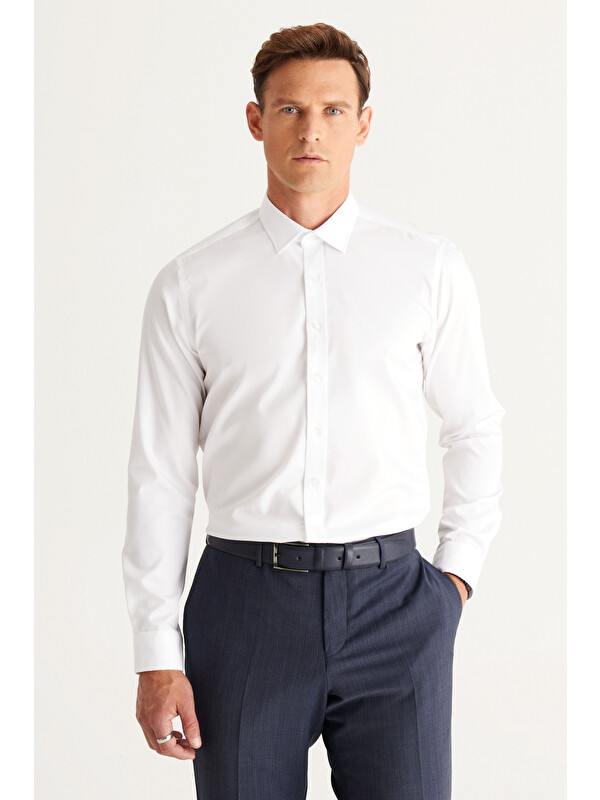 Altınyıldız Classics Erkek Beyaz Ütü Gerektirmeyen Non-Iron Taılored Slim Fit Dar Kesim %100 Pamuk Gömlek