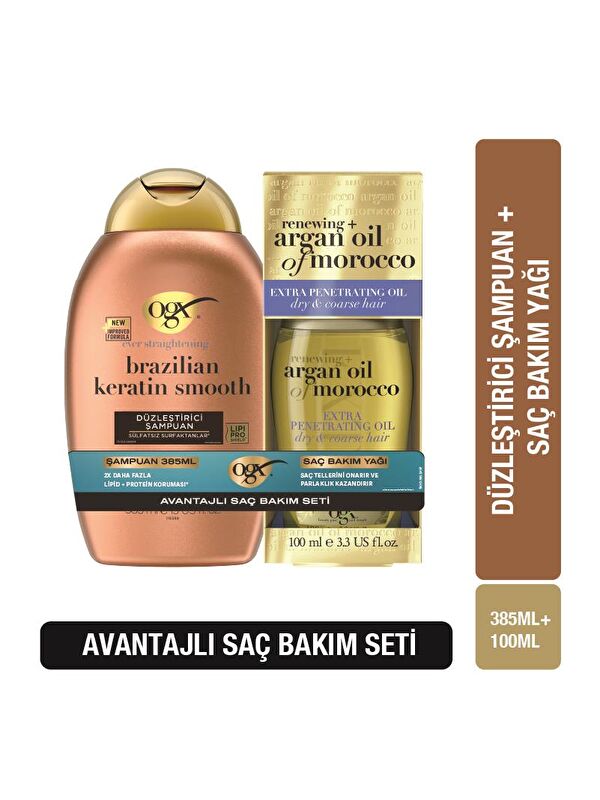 OGX Brazilian Keratin Şampuan 385 ml + Argan Yağ 100 ml