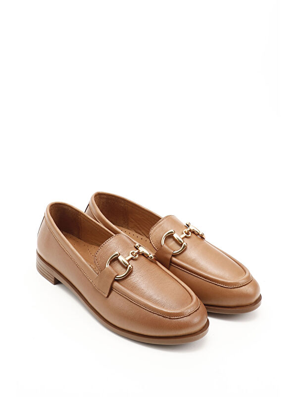 Kadın TABA Tokalı Hakiki Deri Loafer Ayakkabı - Görsel 2