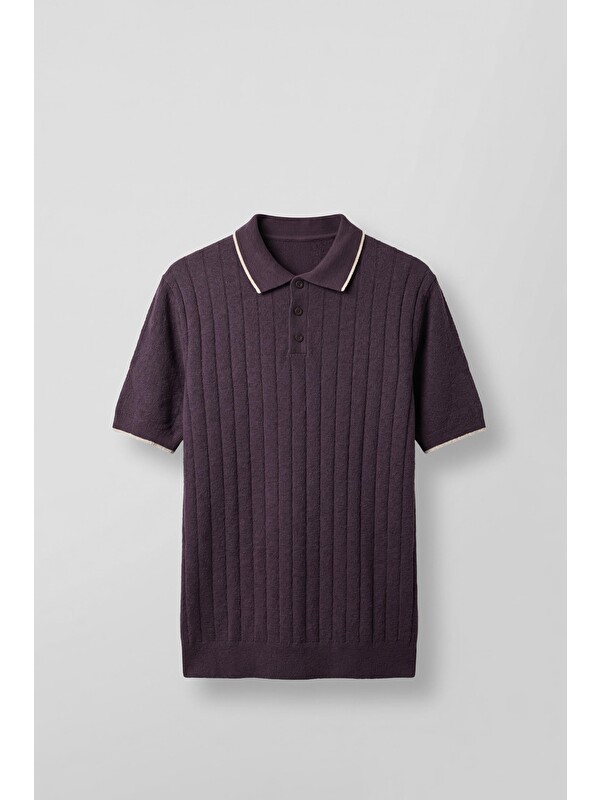 Abluka Online Erkek Relaxed Fit Pamuklu Havlu Polo Yaka Triko T-Shirt Mürdüm