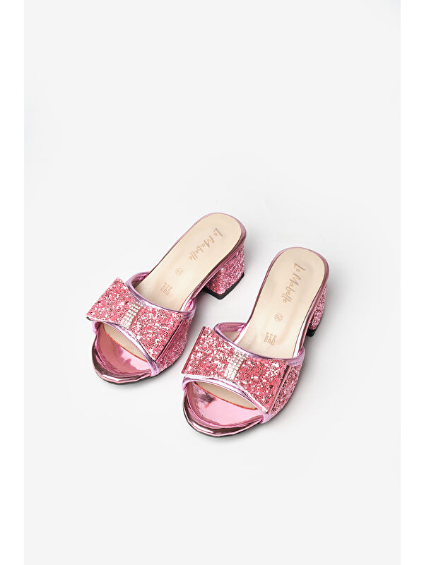 Pembe Simli Kız Çocuk Topuklu Terlik - Görsel 2