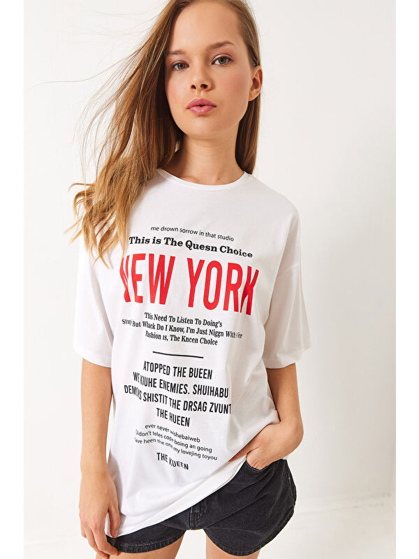 SHADE Kadın New York Baskılı Oversize T-Shirt