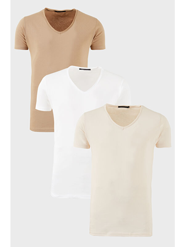 Buratti Pamuklu Slim Fit Bisiklet Yaka Baskılı 3'lü Paket %100 Pamuk Tişört 541S31
