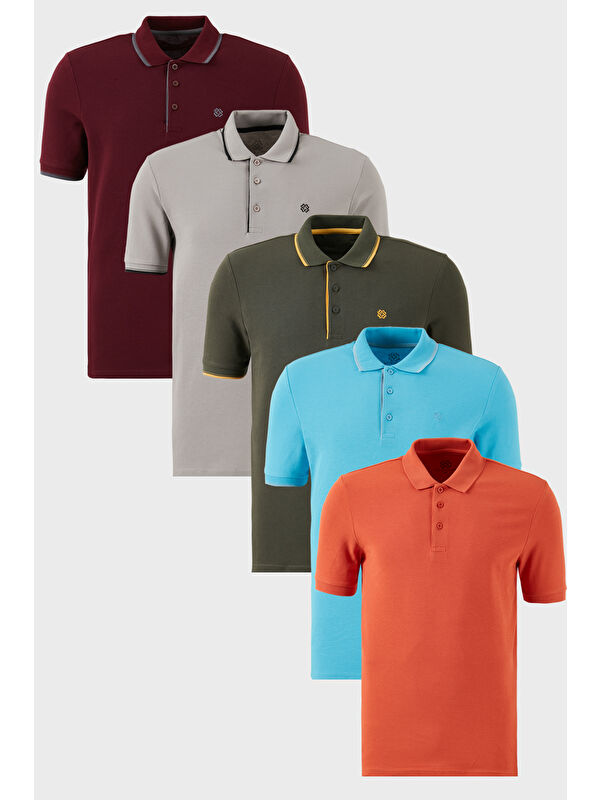 Buratti Pamuklu Regular Fit Düğmeli Polo Yaka 5'li Paket %100 Pamuk Tişört 590211827S5