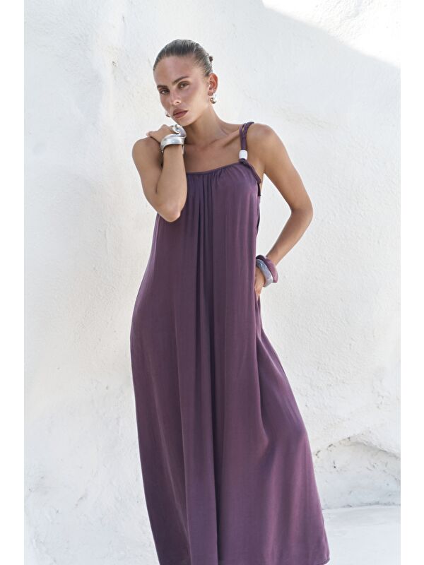 Mai Collection Kasteli Boncuk Detay Bordo Elbise