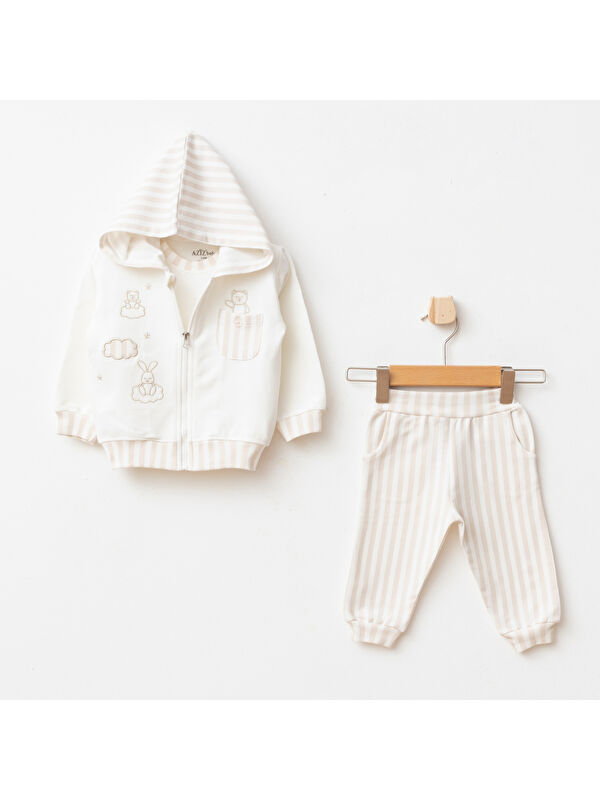 AZİZ BEBE Erkek Bebek Animal Nakışlı Sweatshirt Pantolon T-shirt 3 'lü Alt Üst Bebek Takımı 3Ay-36Ay
