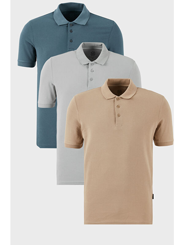 Buratti Pamuklu Regular Fit Düğmeli Polo Yaka 3'lü Paket %100 Pamuk Tişört 5902127S3