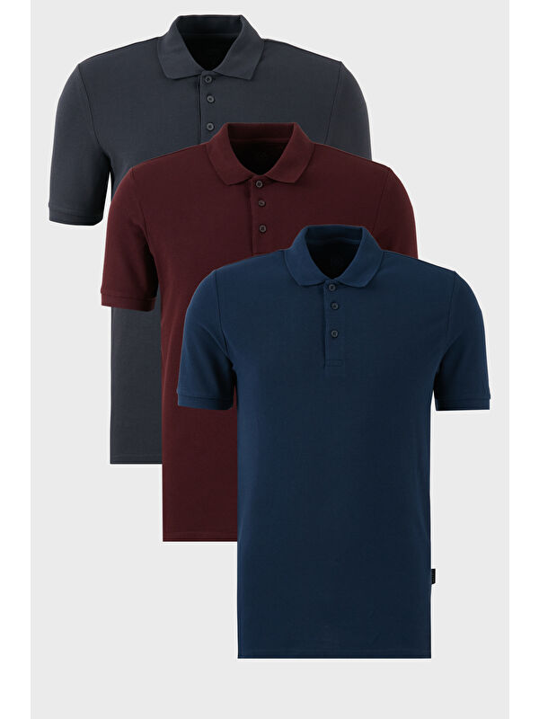 Buratti Pamuklu Regular Fit Düğmeli Polo Yaka 3'lü Paket %100 Pamuk Tişört 5902127S3