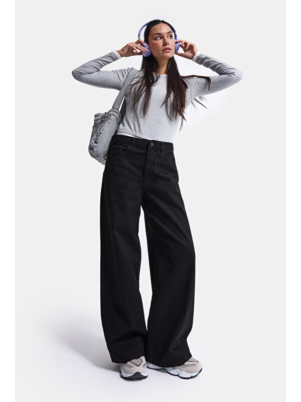 It's Basic Kadın Siyah 1w6-1 Baggy Fit Bol Kesim Denim Jean