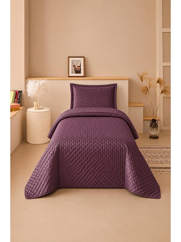 Çeyiz Diyarı Parma Tek Kişilik Lüks Kadife 180x240 cm Yatak Örtüsü Mürdüm
