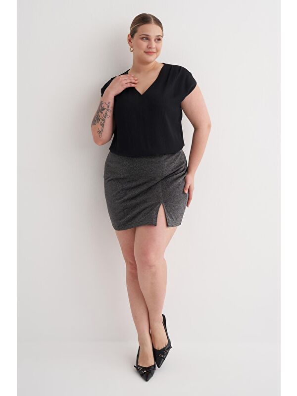 Mylinemoda Simli Yırtmaçlı Mini Etek