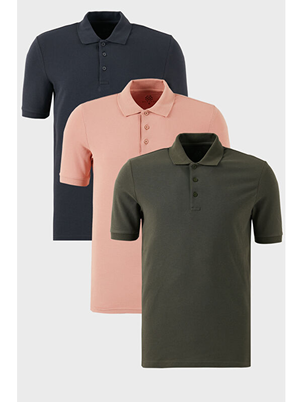 Buratti Pamuklu Regular Fit Düğmeli Polo Yaka 3'lü Paket %100 Pamuk Tişört 5902127S3