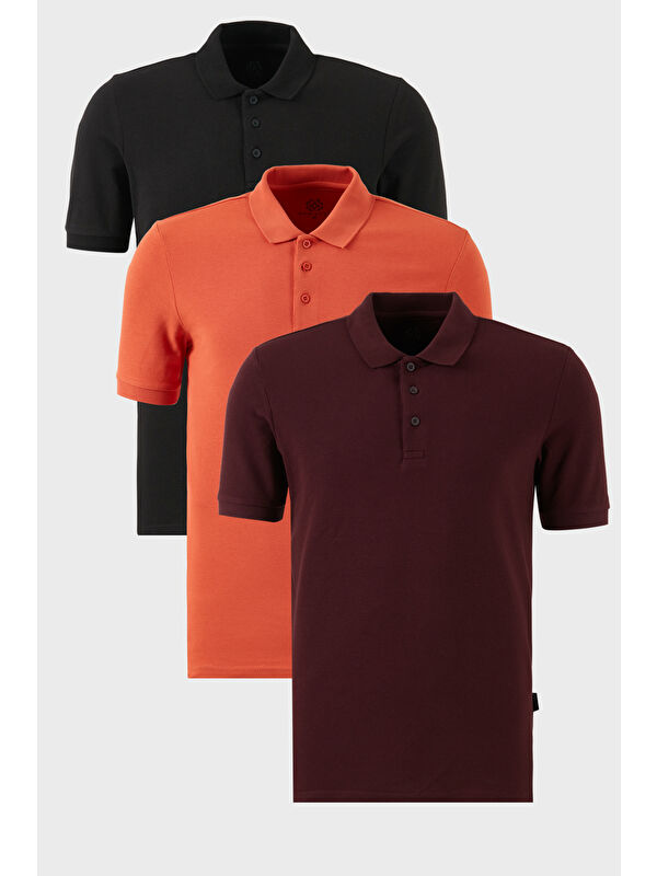Buratti Pamuklu Regular Fit Düğmeli Polo Yaka 3'lü Paket %100 Pamuk Tişört 5902127S3